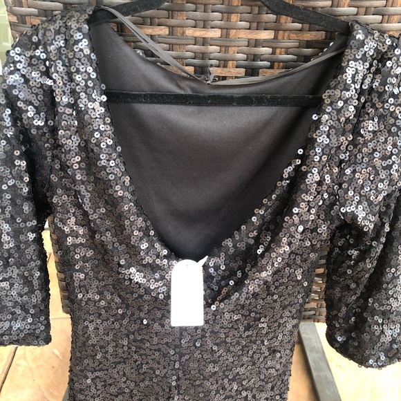 NWT Jesica Simpson Black Sequin Scoop Back Dress - Picture 5 of 5